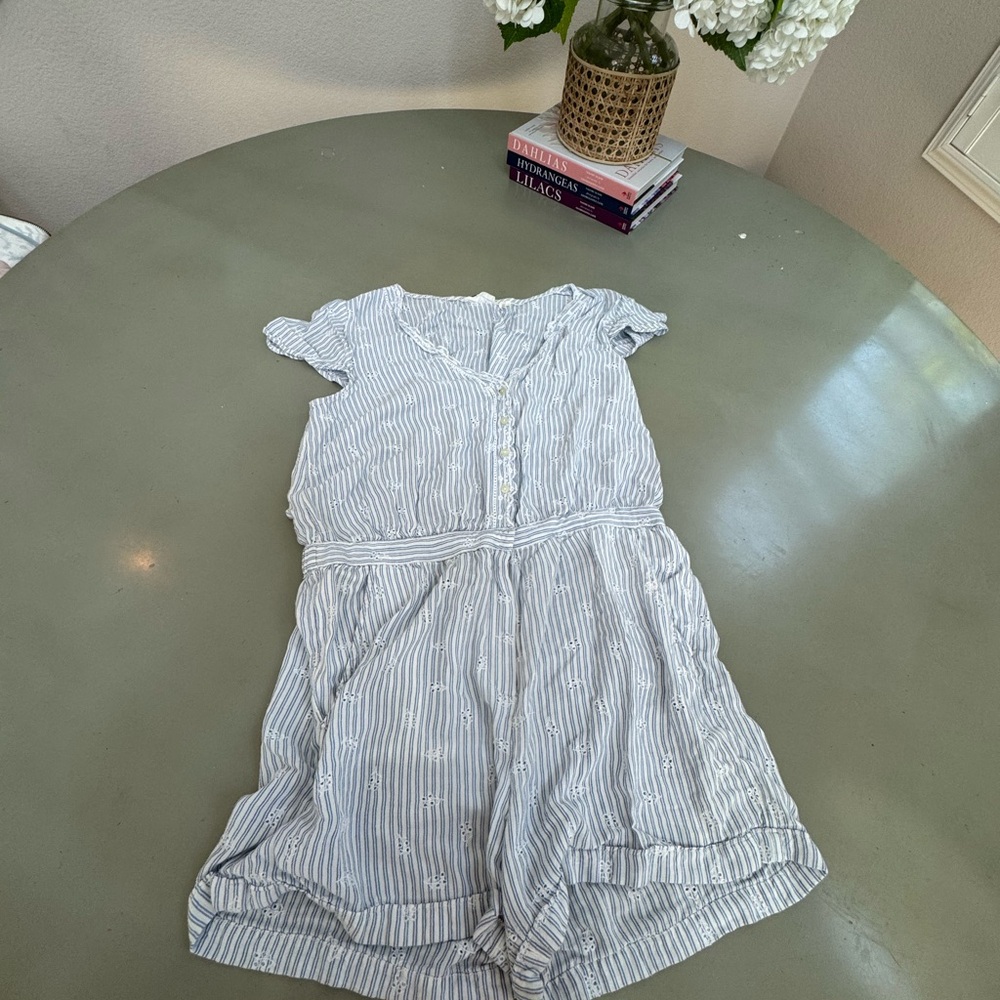 Anthropologie Floreat Eyelet and Striped Blue and White Romper